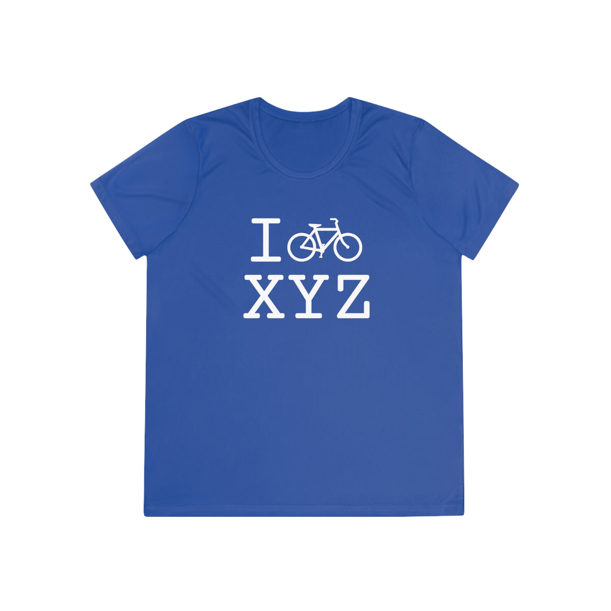 I Bike women's athletic T, white bike