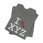 I Run unisex T, crimson logo