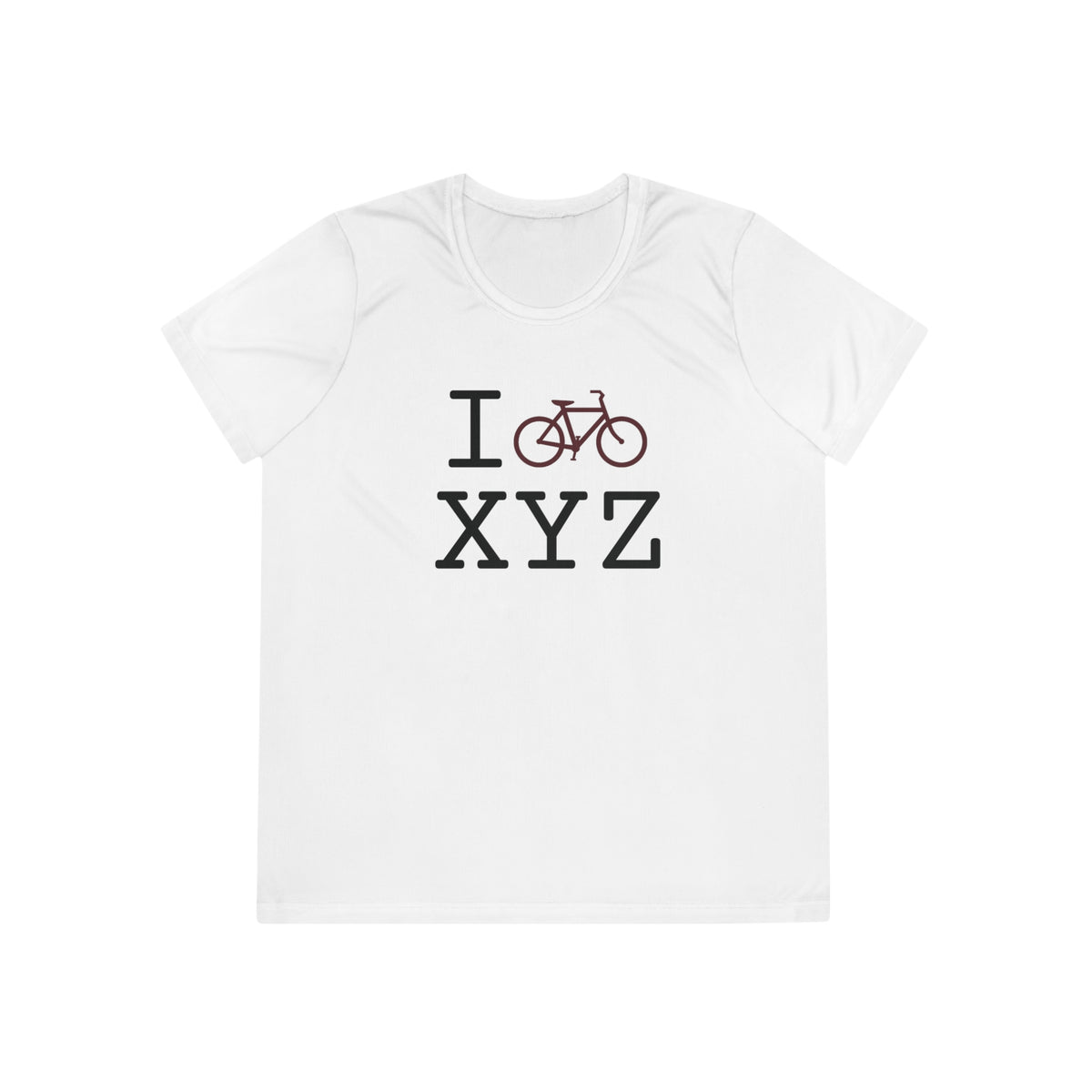 I Bike women's athletic T, maroon bike