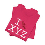 I Run unisex T, crimson logo