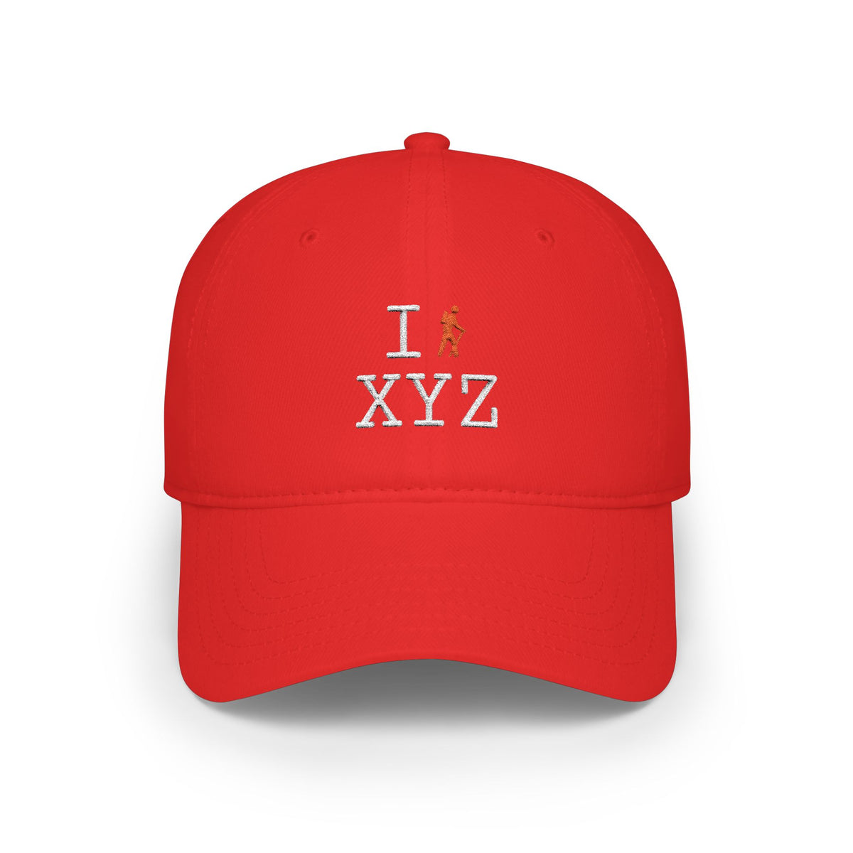 I Hike baseball cap, orange hiker