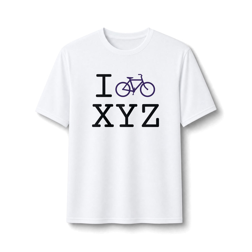 "I Bike ___" athletic T, purple bike