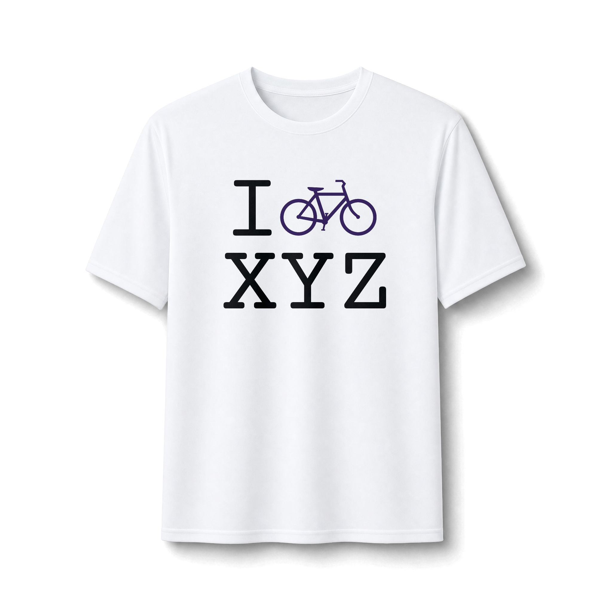 "I Bike ___" athletic T, purple bike