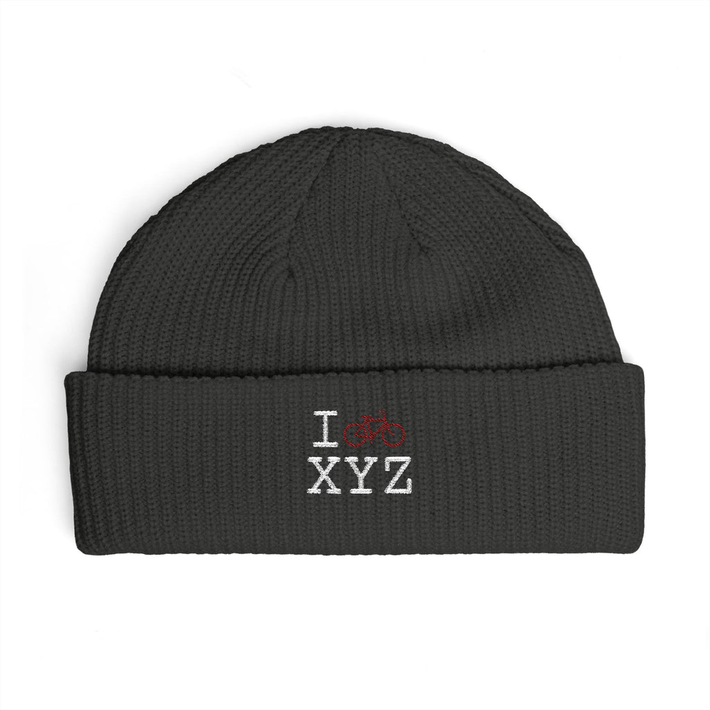 I Bike beanie, maroon bike