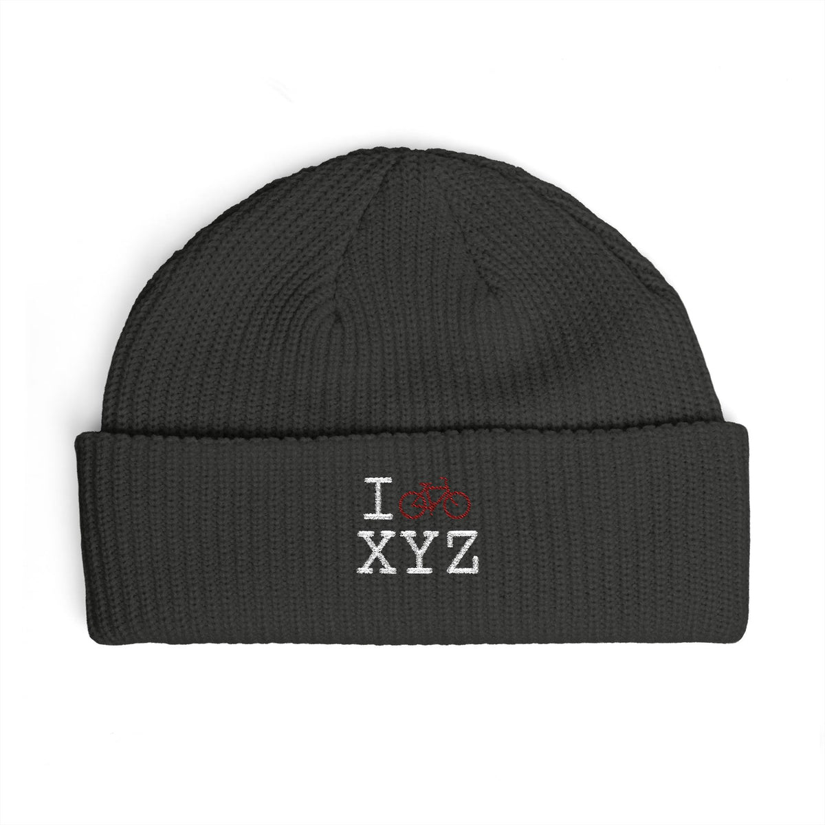 I Bike beanie, maroon bike