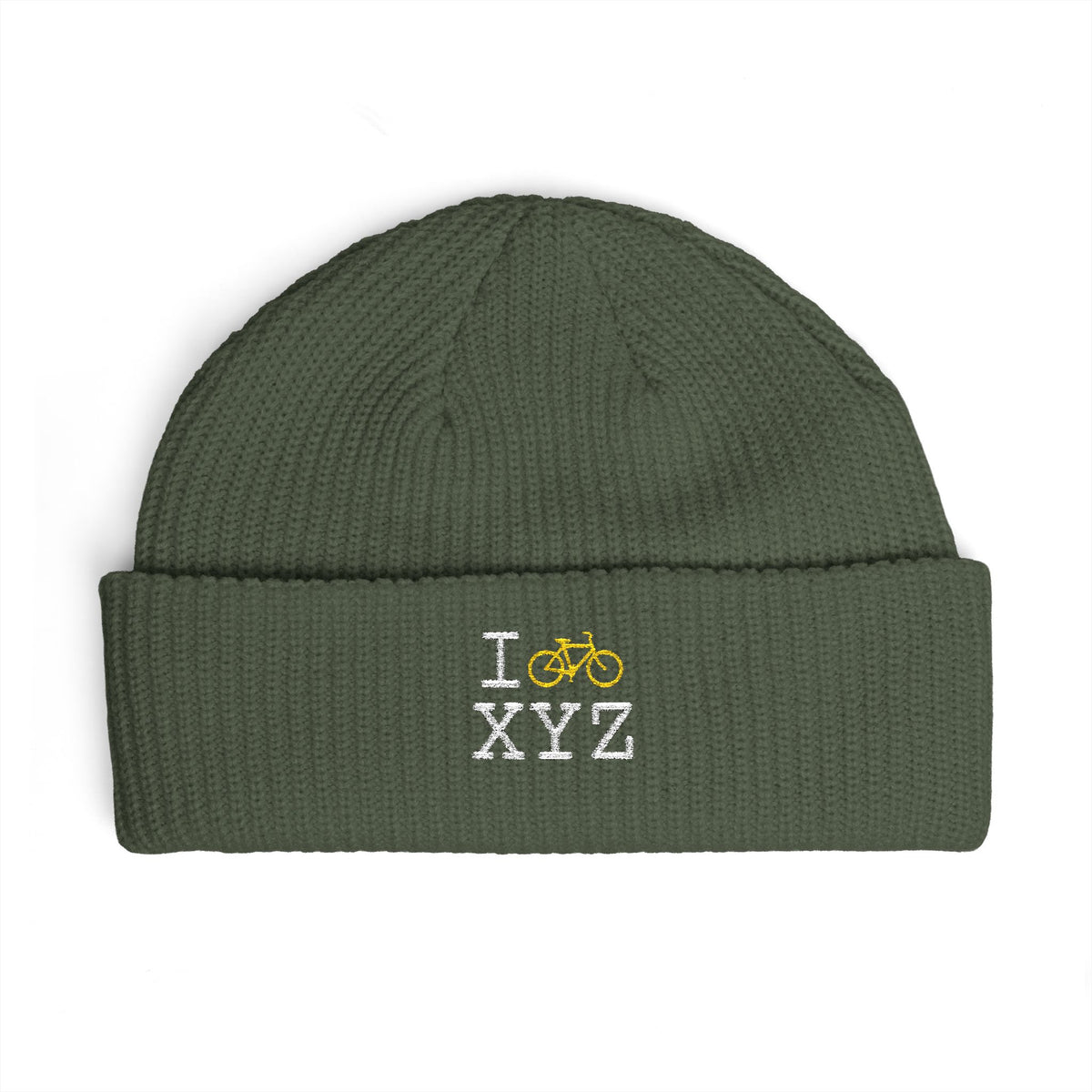 I Bike beanie, yellow bike