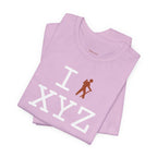 I Hike unisex T, dark orange hiker
