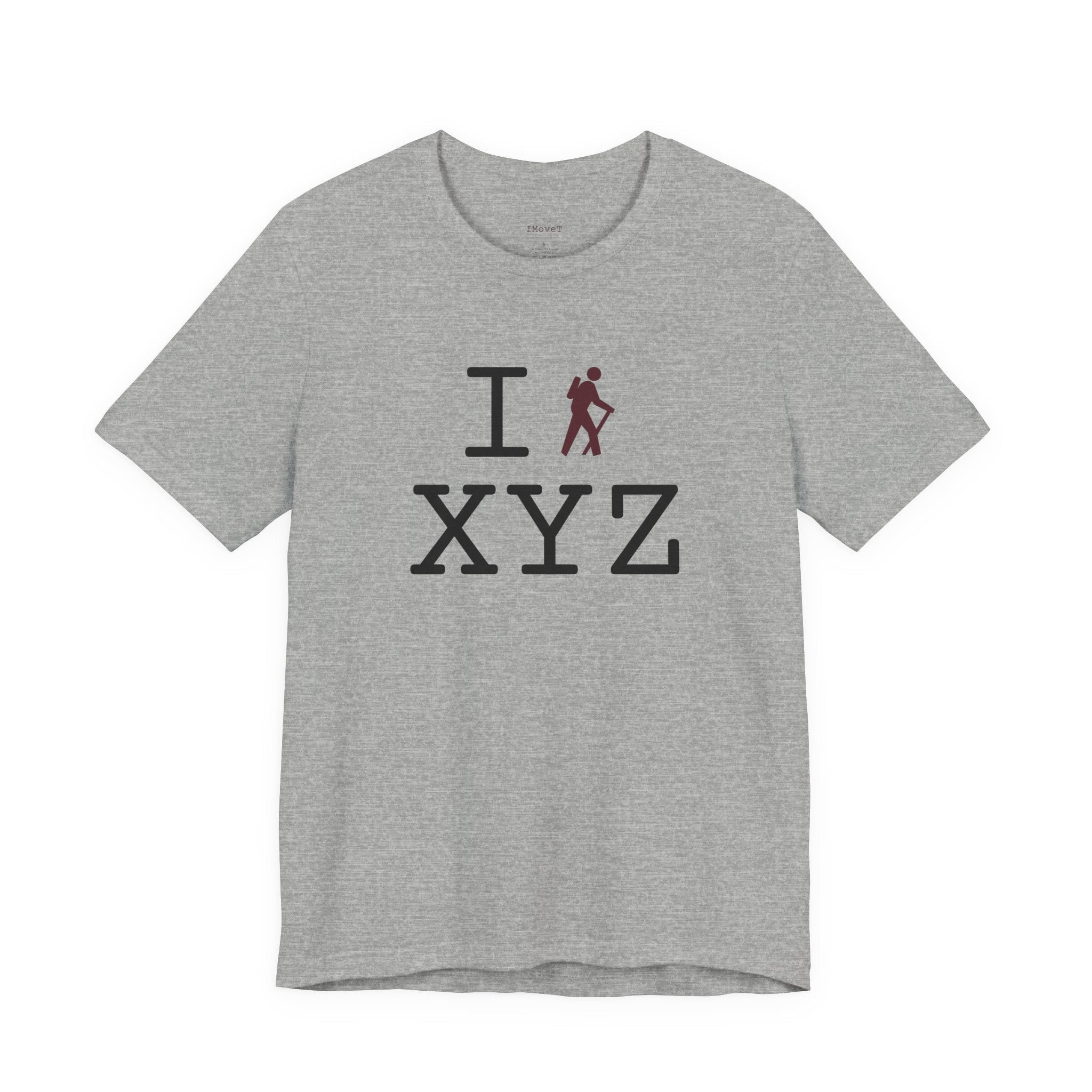 I Hike ___ unisex T, maroon hiker