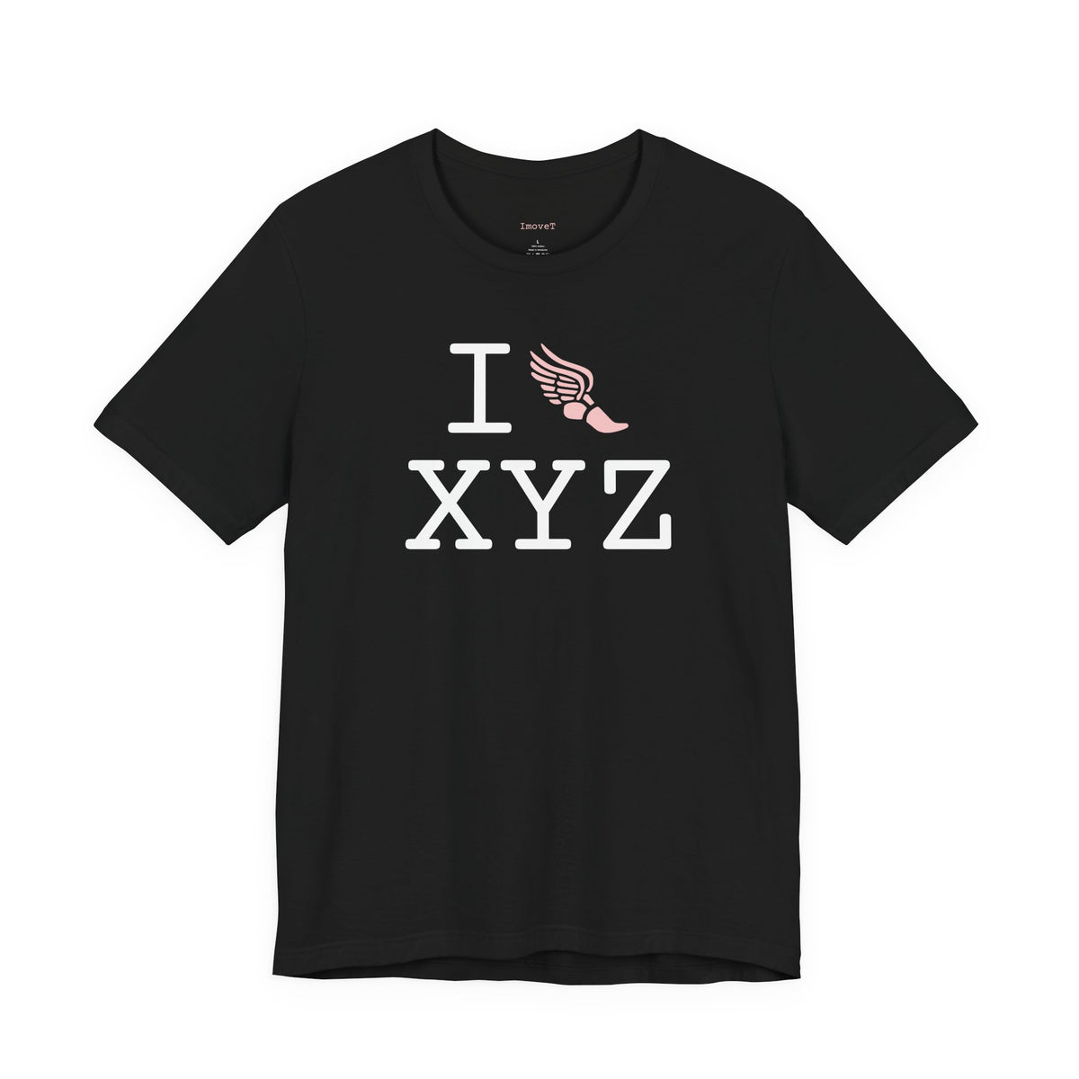 I Run unisex T, pink logo