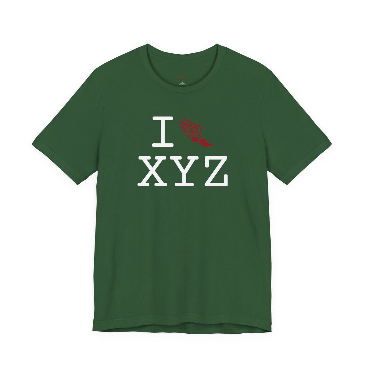 I Run unisex T, crimson logo
