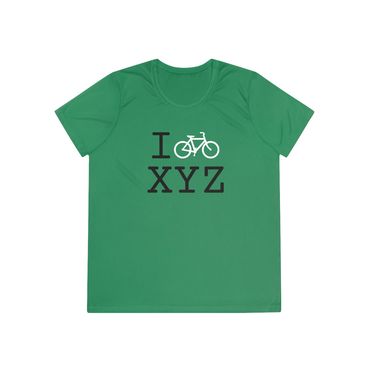I Bike women's athletic T, white bike