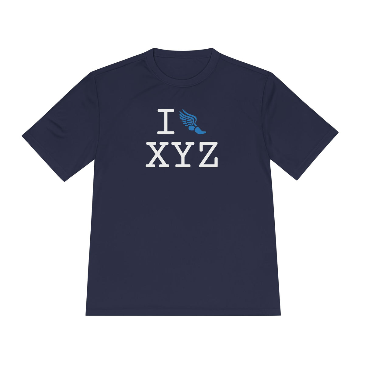 I Run athletic T, light blue logo