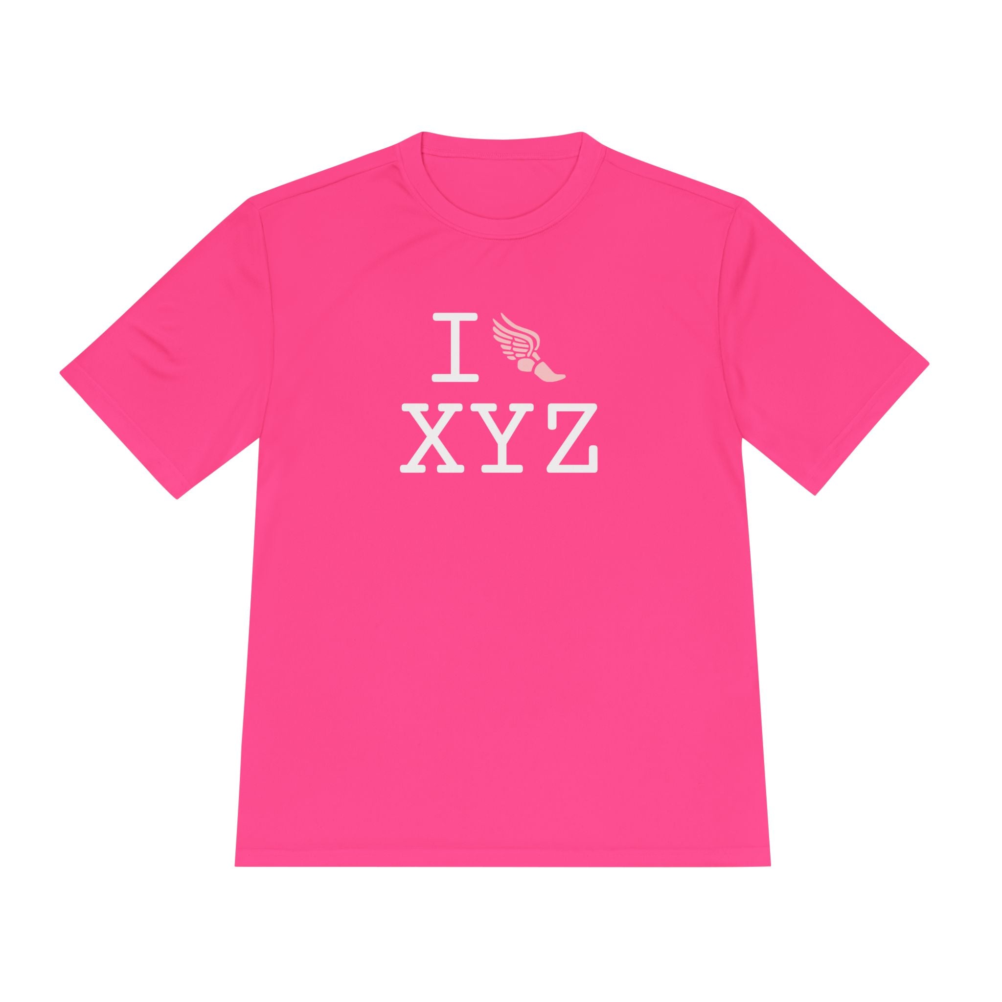I Run athletic T, pink logo