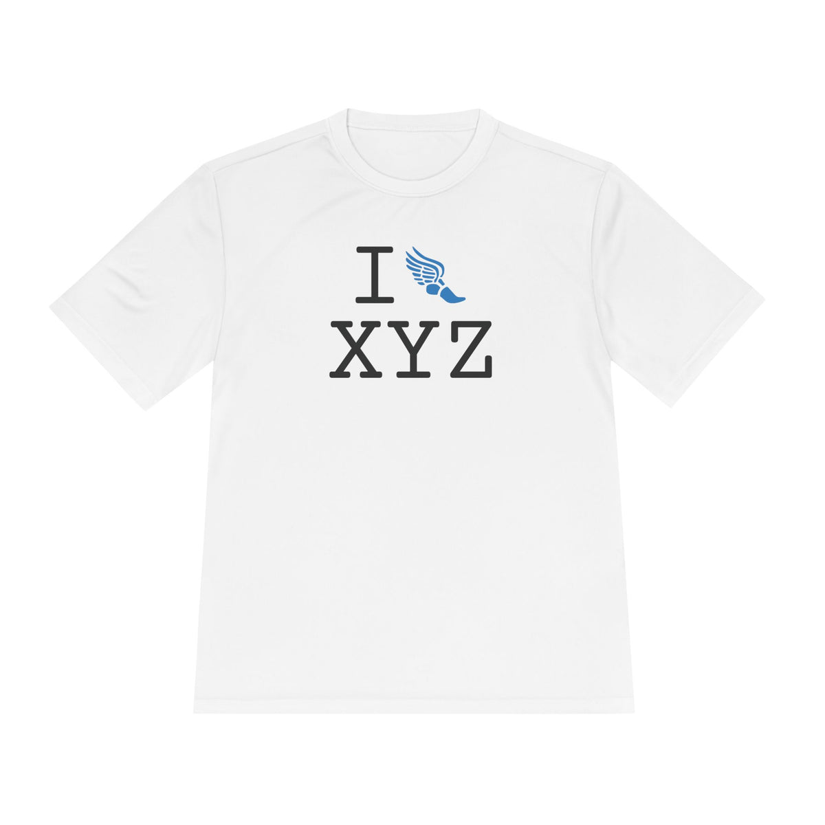 I Run athletic T, light blue logo