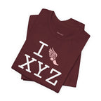 I Run unisex T, pink logo