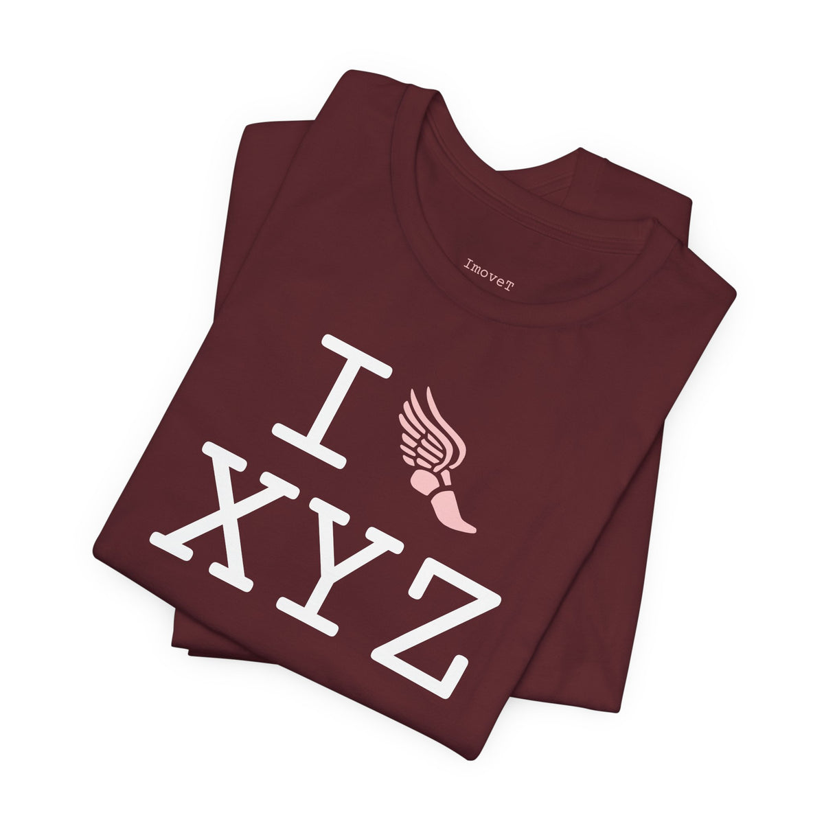 I Run unisex T, pink logo