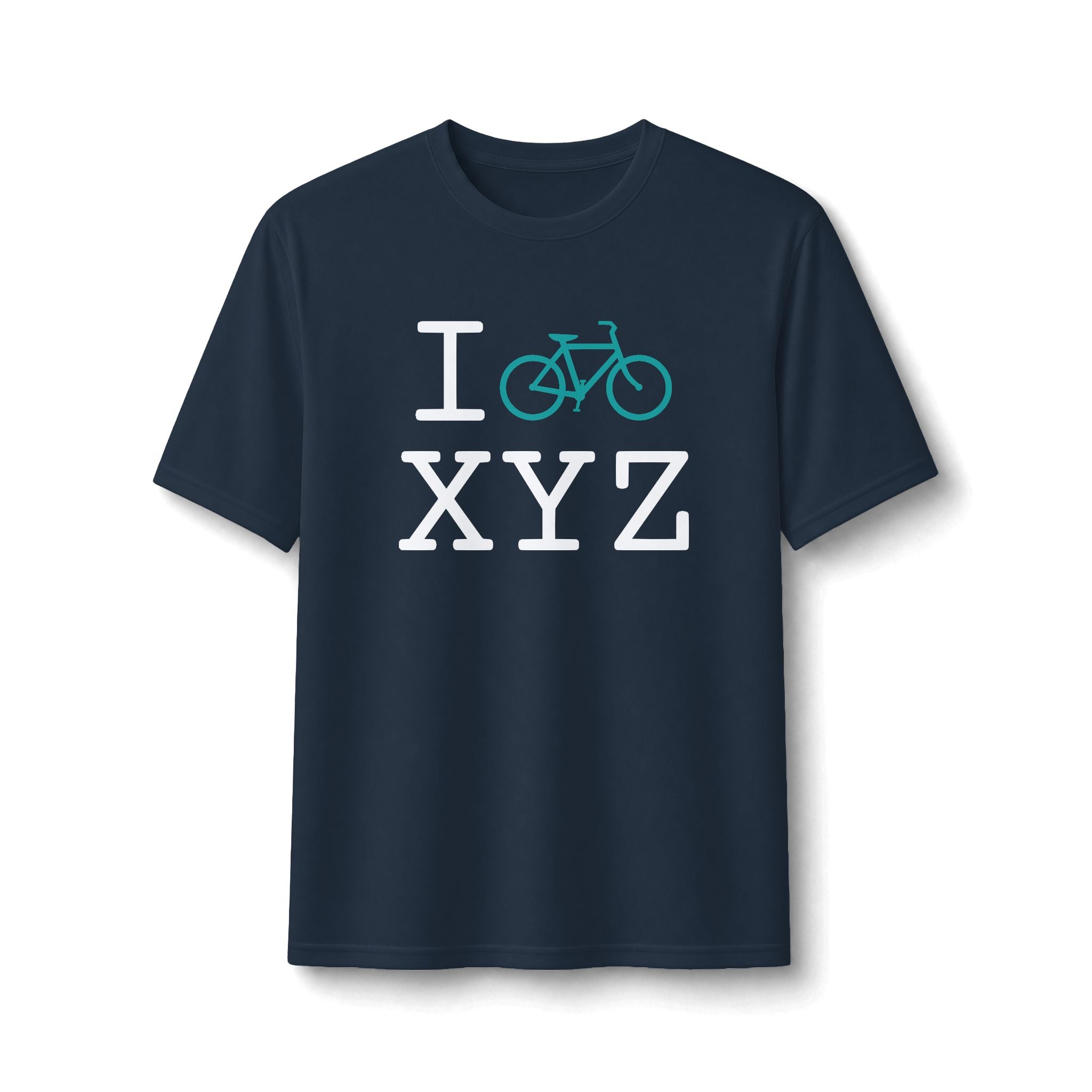 "I Bike ___" athletic T, teal bike