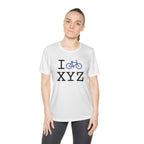 I Bike women's athletic T, blue bike