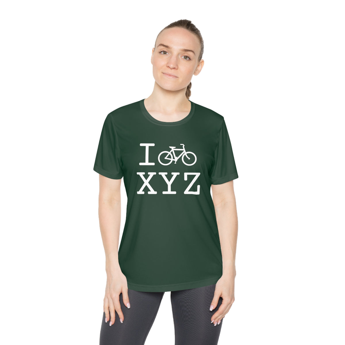 I Bike women's athletic T, white bike