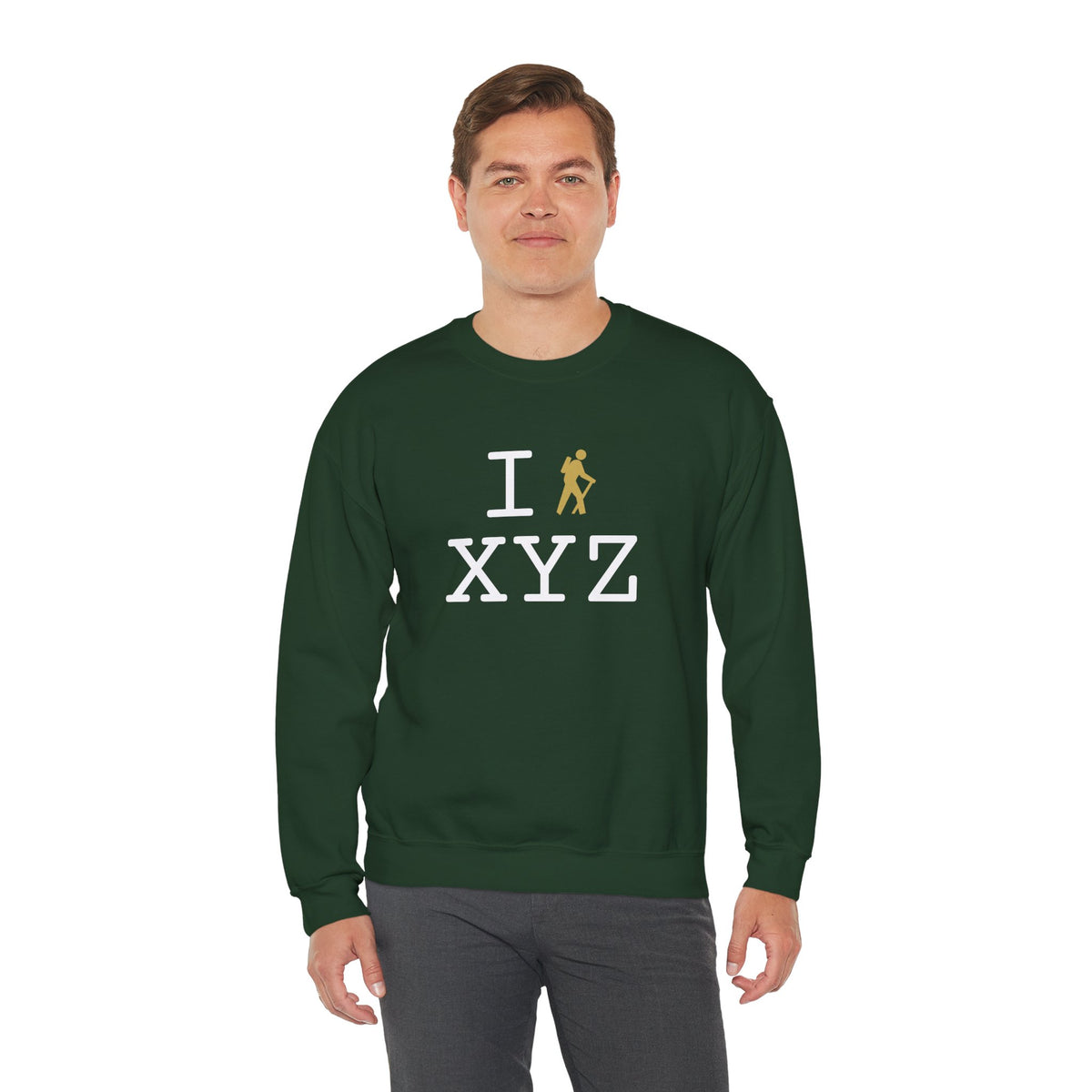 I Hike sweatshirt, gold hiker