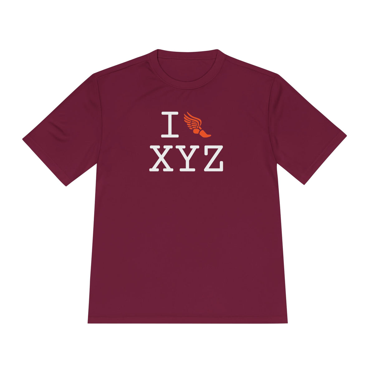 I Run athletic T, orange logo