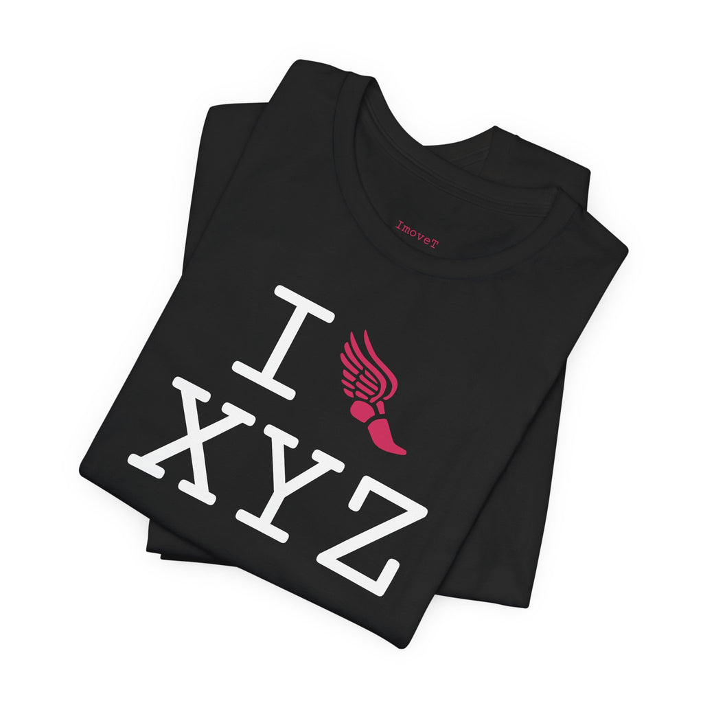 I Run unisex T, hot pink logo