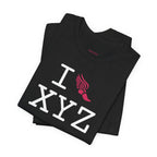 I Run unisex T, hot pink logo