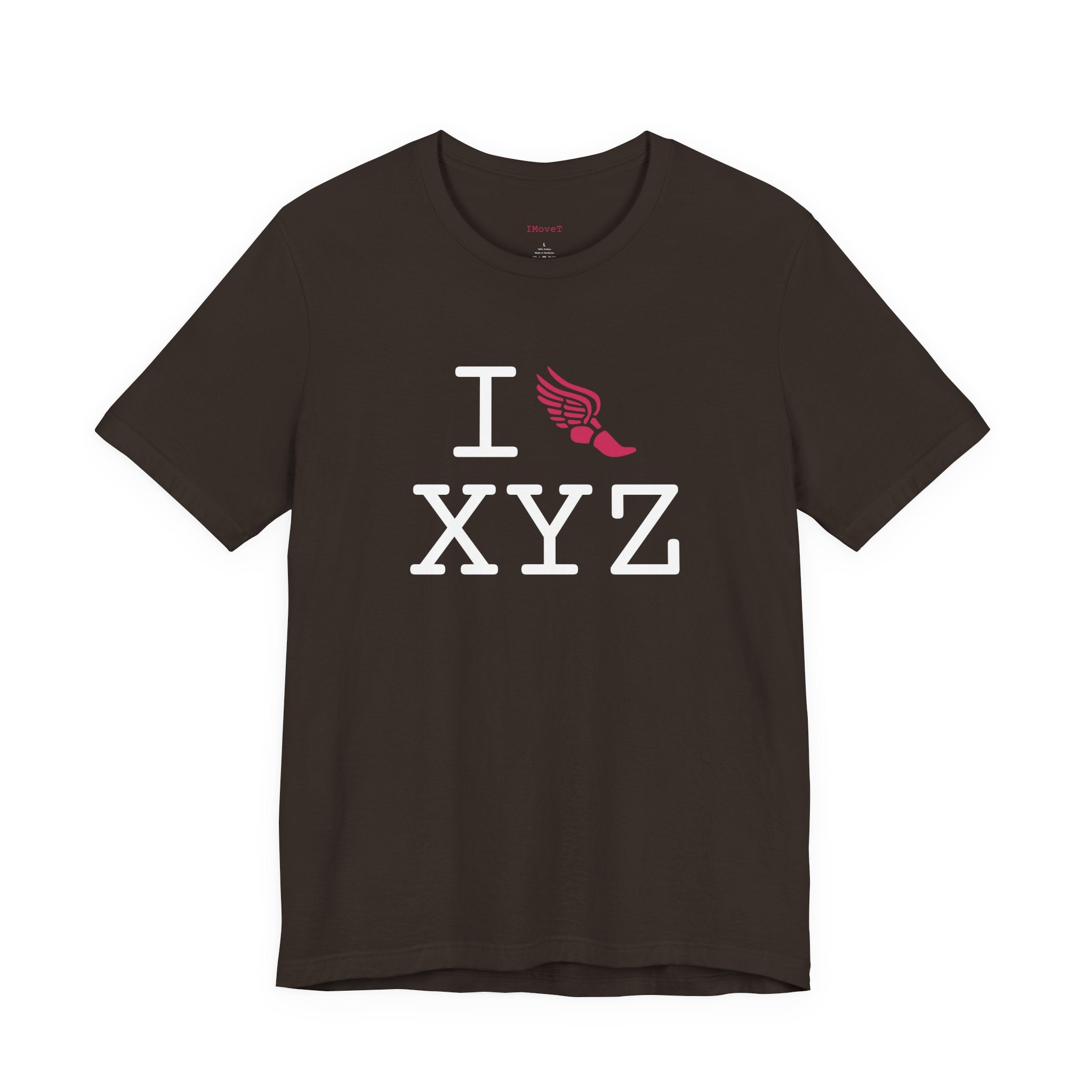 I Run ___ unisex T, hot pink logo