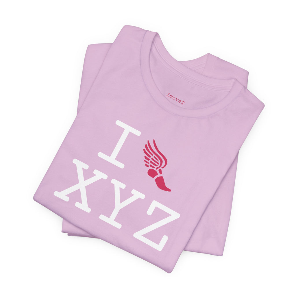 I Run unisex T, hot pink logo