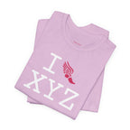 I Run unisex T, hot pink logo
