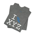 I Run unisex T, light blue logo