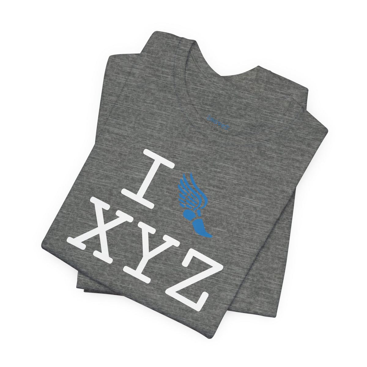 I Run unisex T, light blue logo