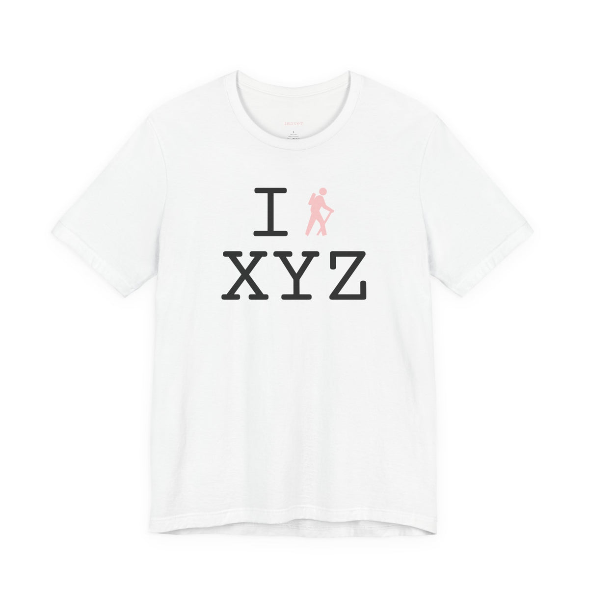 I Hike unisex T, pink hiker