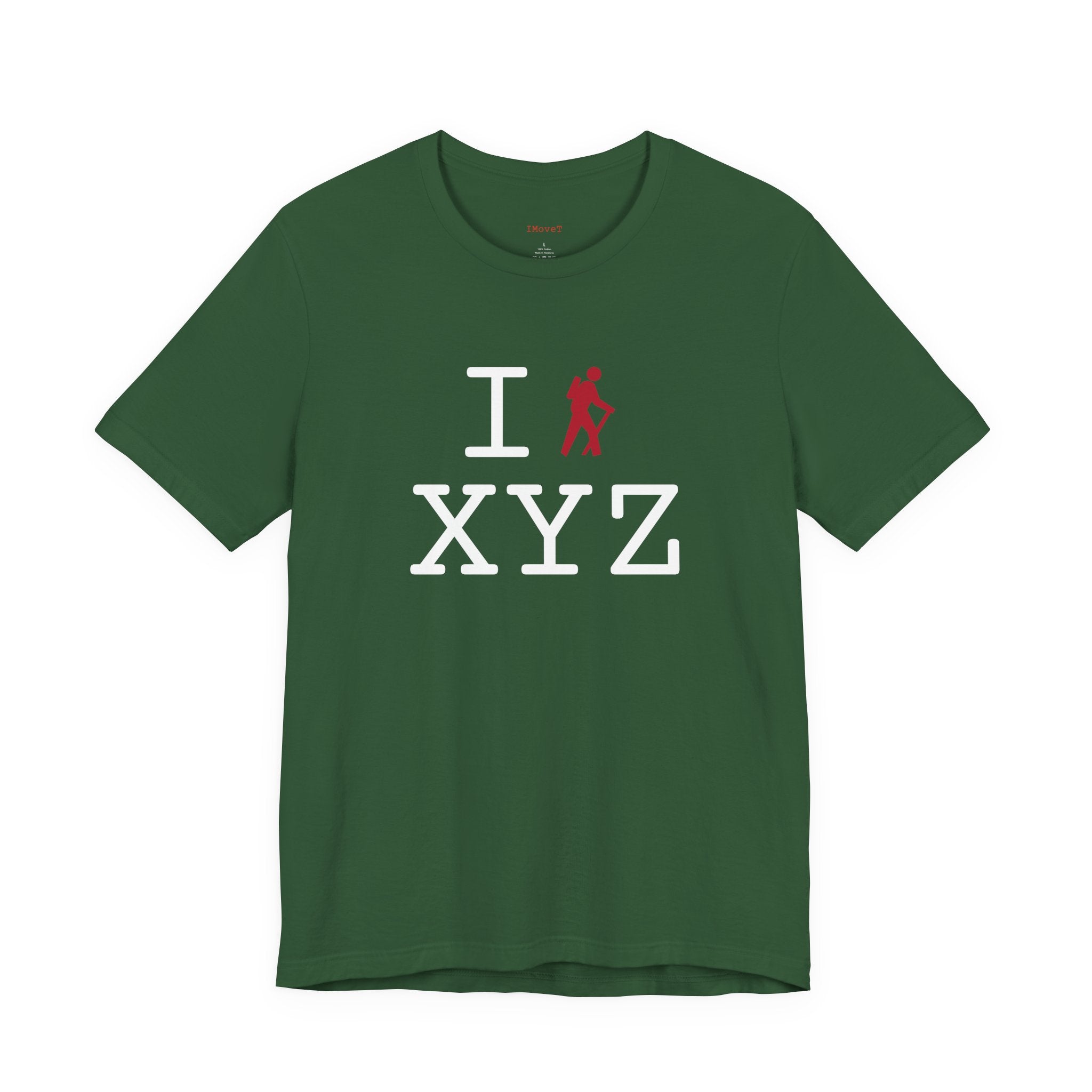 I Hike ___ unisex T, red hiker