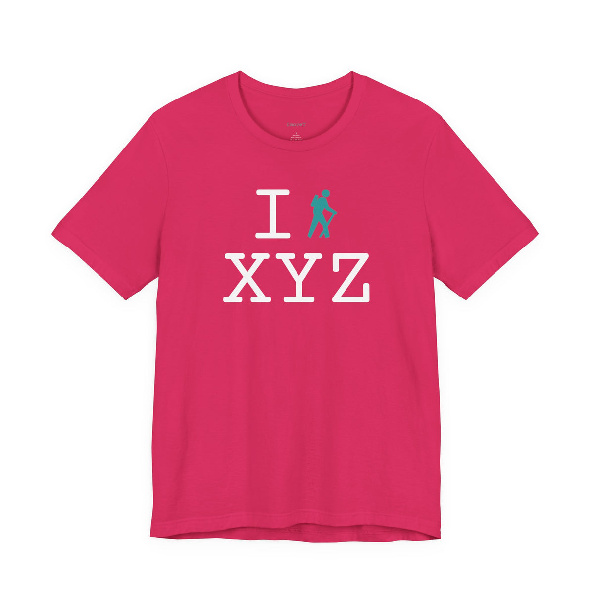 I Hike unisex T, teal hiker