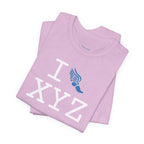 I Run unisex T, light blue logo