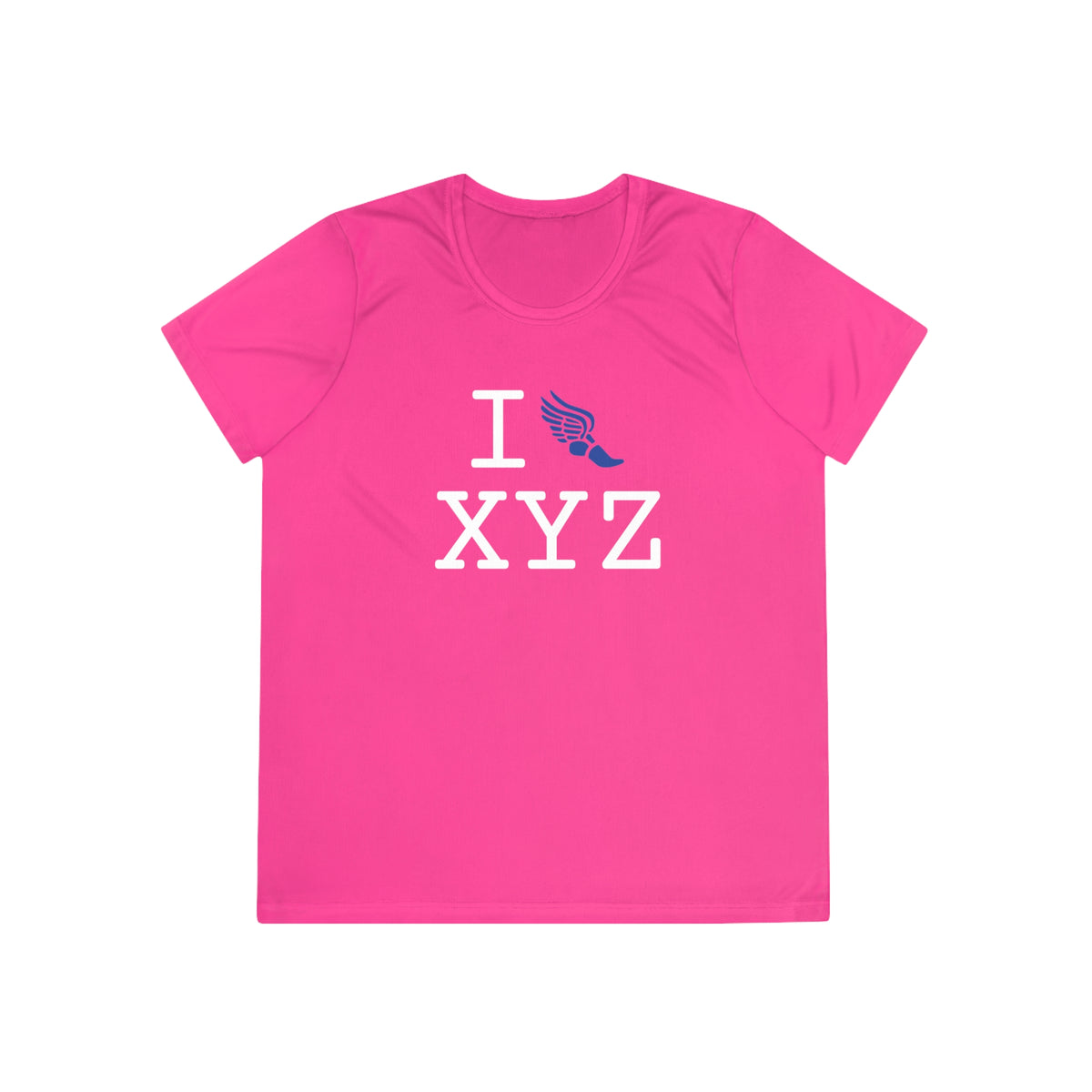 I Run women's athletic T, blue logo