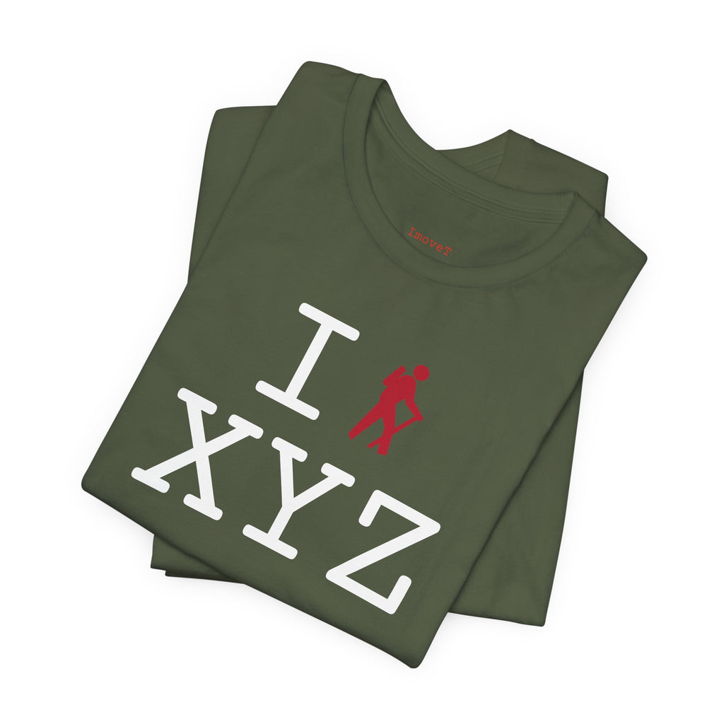 I Hike unisex T, red hiker