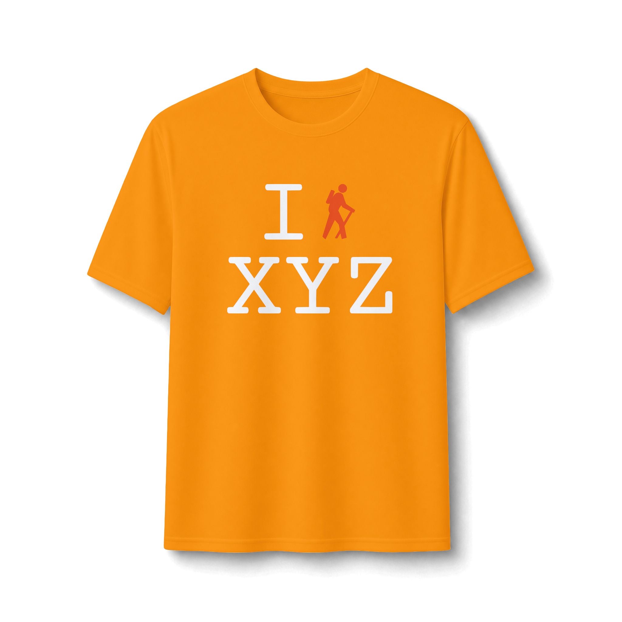"I Hike ___" athletic T, orange hiker