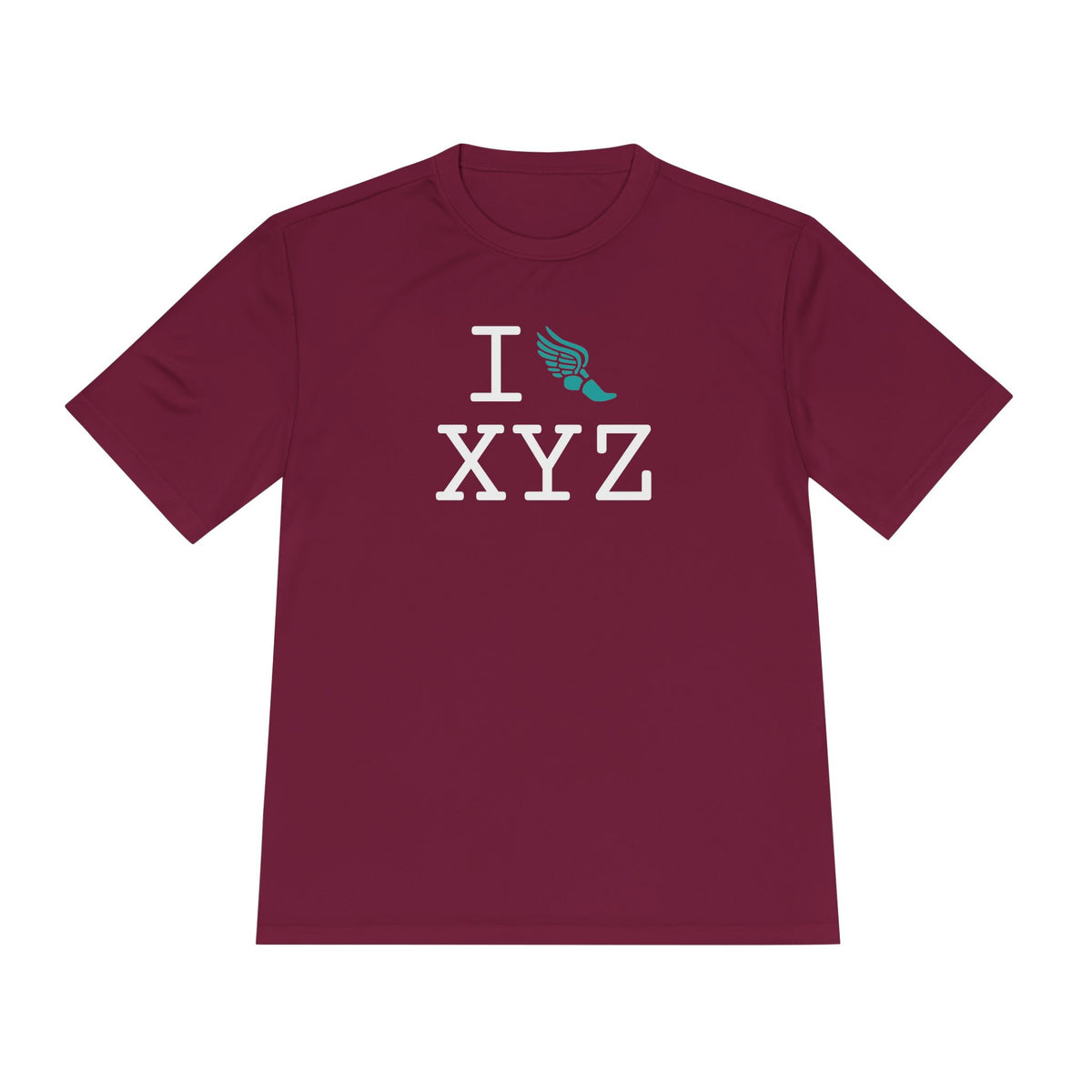 I Run athletic T, teal logo