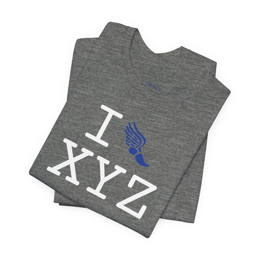 I Run unisex T, blue logo