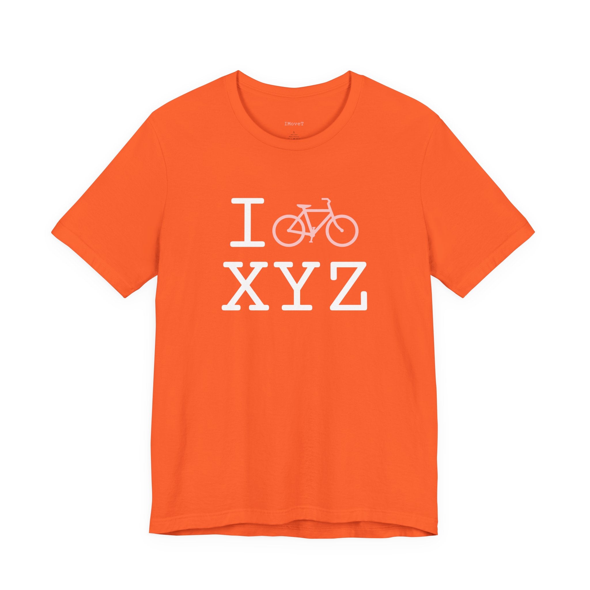 I Bike ___ unisex T, pink bike