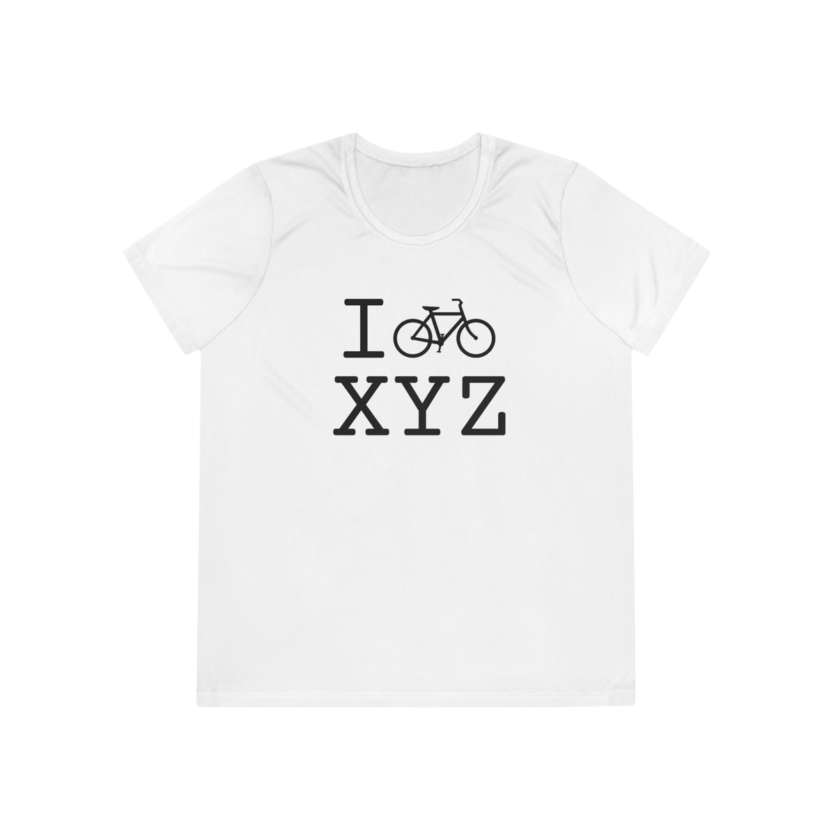 I Bike women's athletic T, black bike