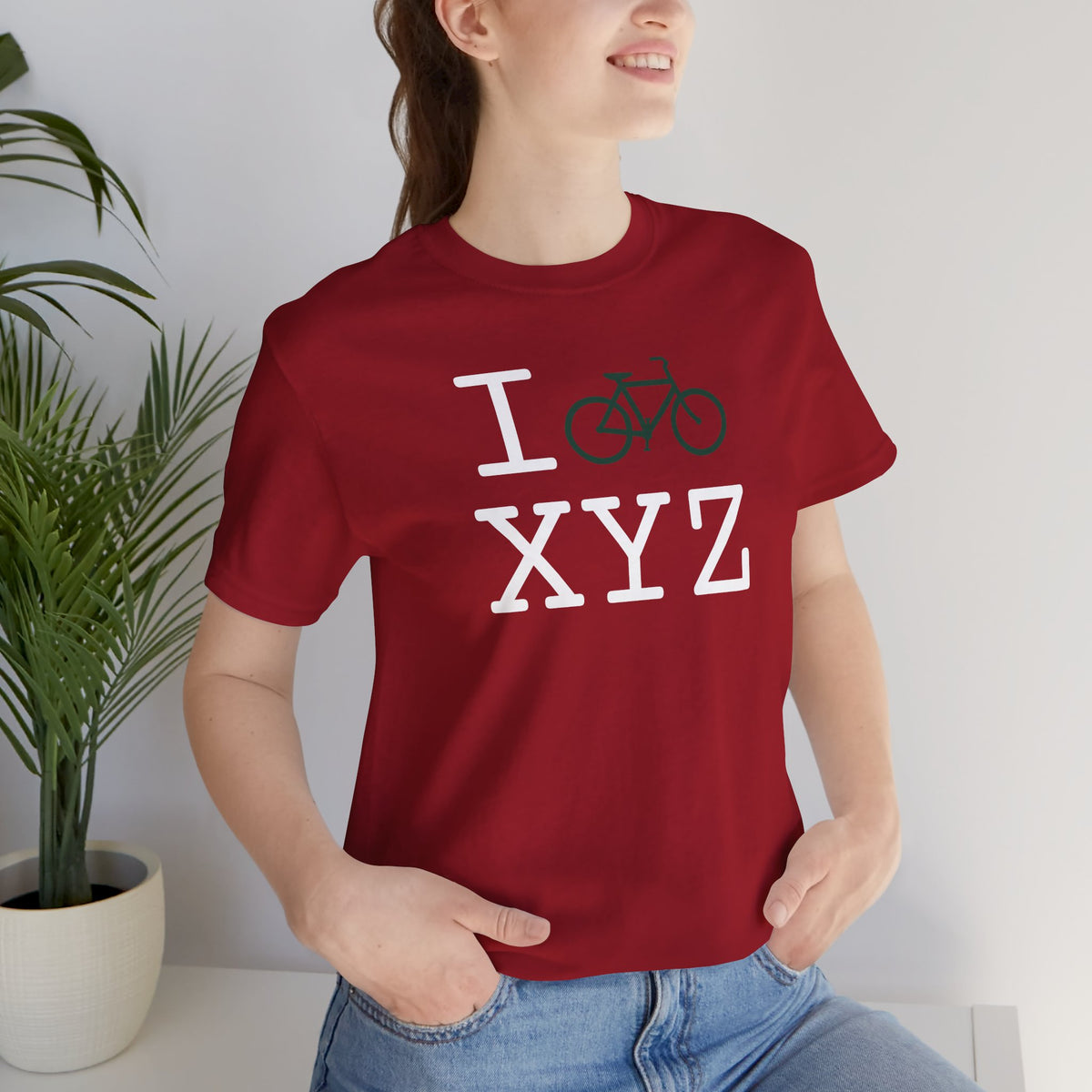 I Bike unisex T, dark green bike
