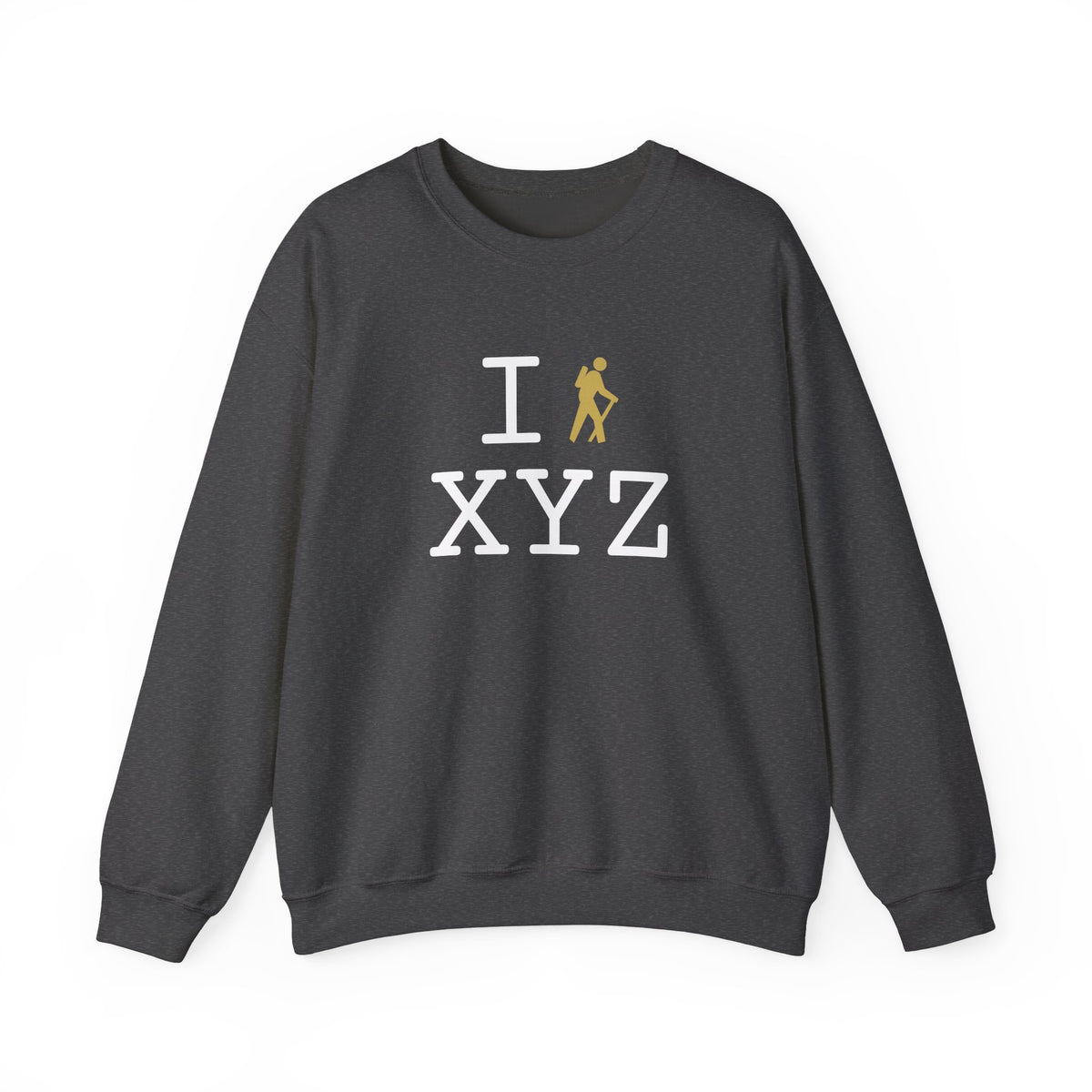 I Hike sweatshirt, gold hiker