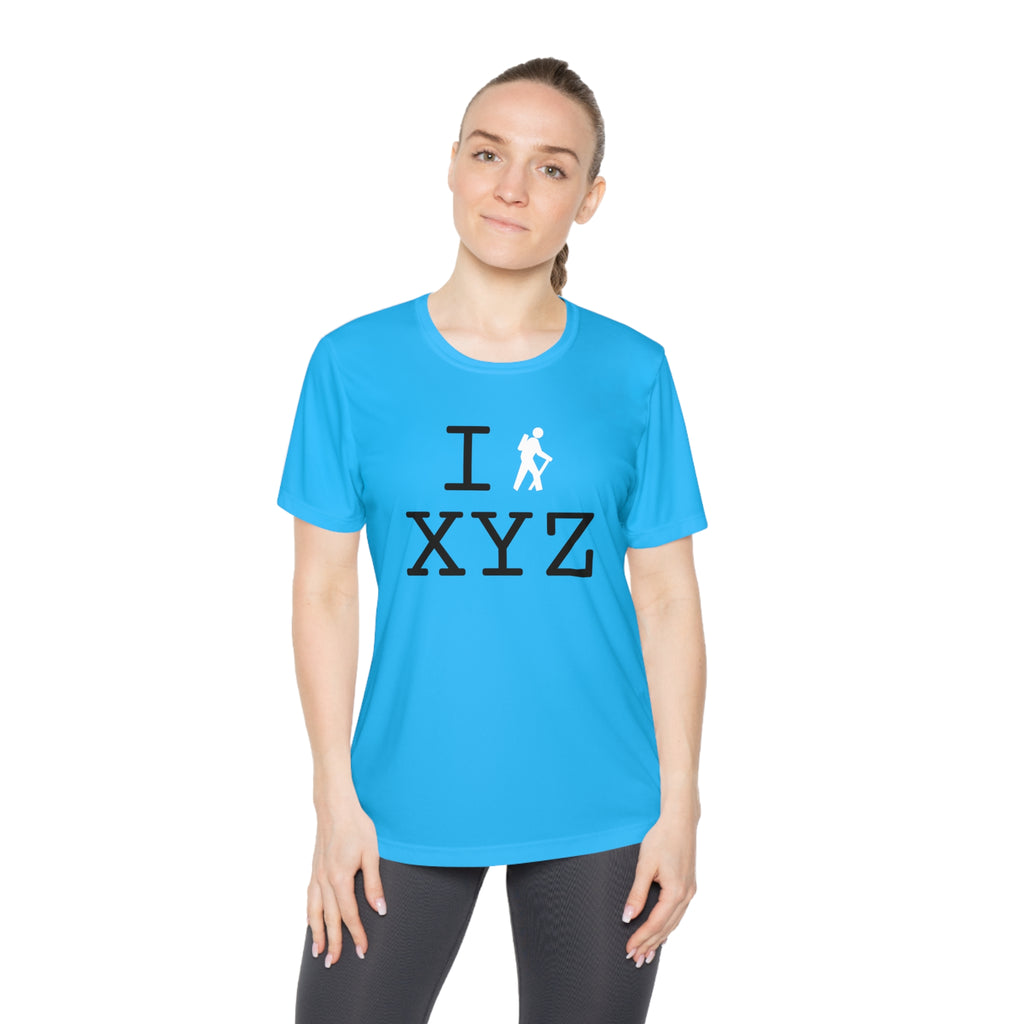 I Hike women's athletic T, white hiker
