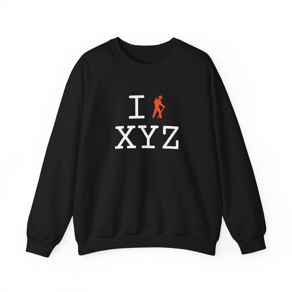 I Hike sweatshirt, orange hiker