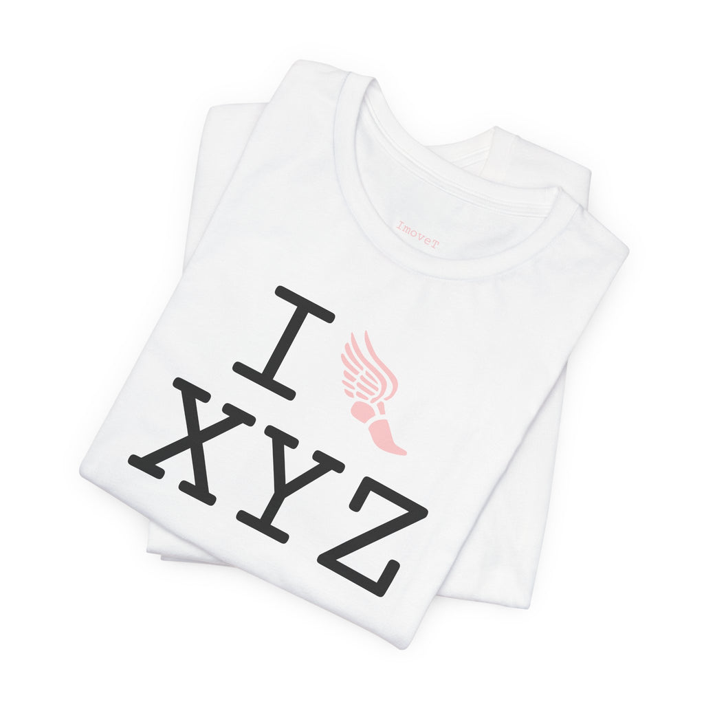 I Run unisex T, pink logo