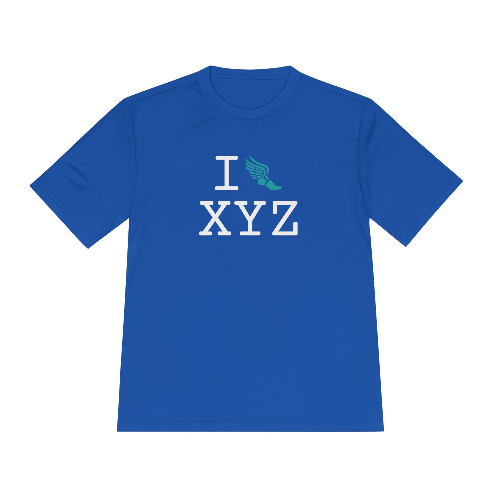 I Run athletic T, teal logo