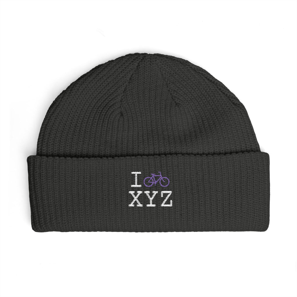 I Bike beanie, purple bike